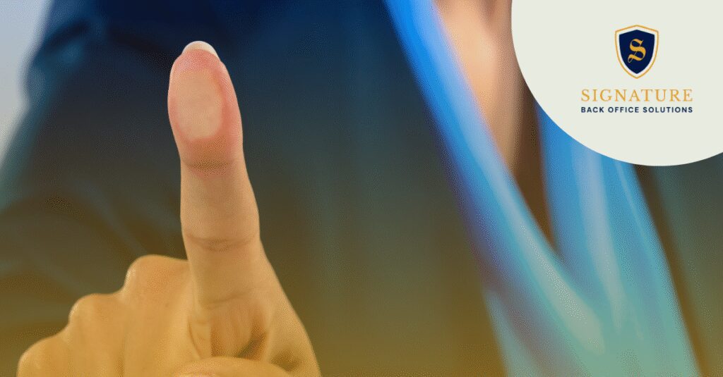 An individual gesturing to the screen, emphasizing the competitive advantage of back-office support in staffing.