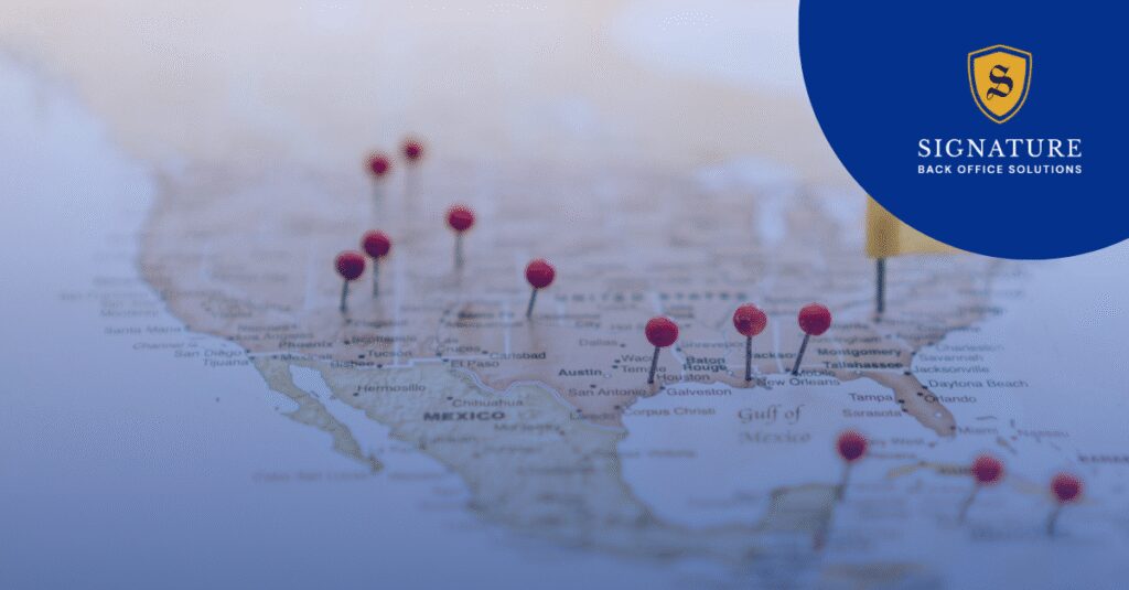 Visual representation of signature services in the USA, highlighting staffing compliance and payroll tax solutions across states.