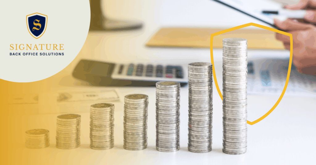 Rising coin stacks and calculator in background representing 2026 staffing budget restart growth and investment planning.